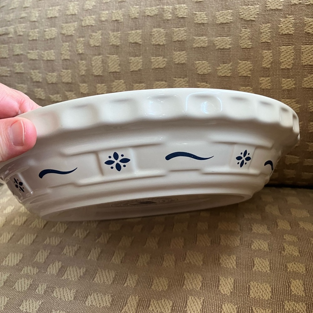 Vintage Longaberger Pottery Off-White Ceramic Pie Pan Plate 10 inches - Picture 7 of 16